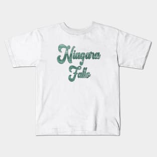 Niagara Falls Emerald Green Waters in Canada and USA, Word Art Script Typography Kids T-Shirt
